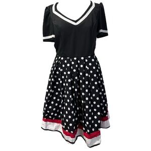 Retro 1950's Dress Inspired - Fit & Flare - Black‎ & White Polka Dot- Size 2X